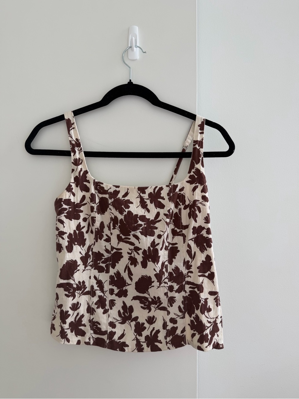 Floral Square-Neck corset style top ivory and Brown